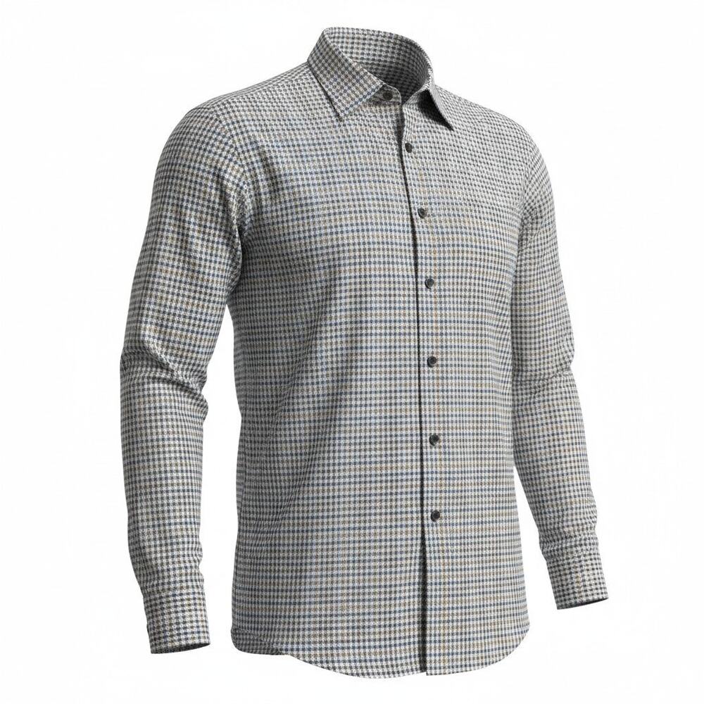M1301)Paul Frederick Non Iron Houndstooth Cotton Dress Shirt Contrast Trim 18x35